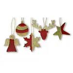 Weihnachtliche dekorative Anhänger aus Ton mit rot-goldener Glasur