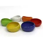 Sechs Esshilfe Dessertschälchen in den Farben gelb, grün, weiß, orange, rot und dunkelblau