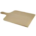 Ein Pizzabrett aus Holz mit abgeflachtem Rand und praktischem Griff