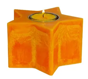 Teelicht in massivem  sternförmigem Gefäß in orange