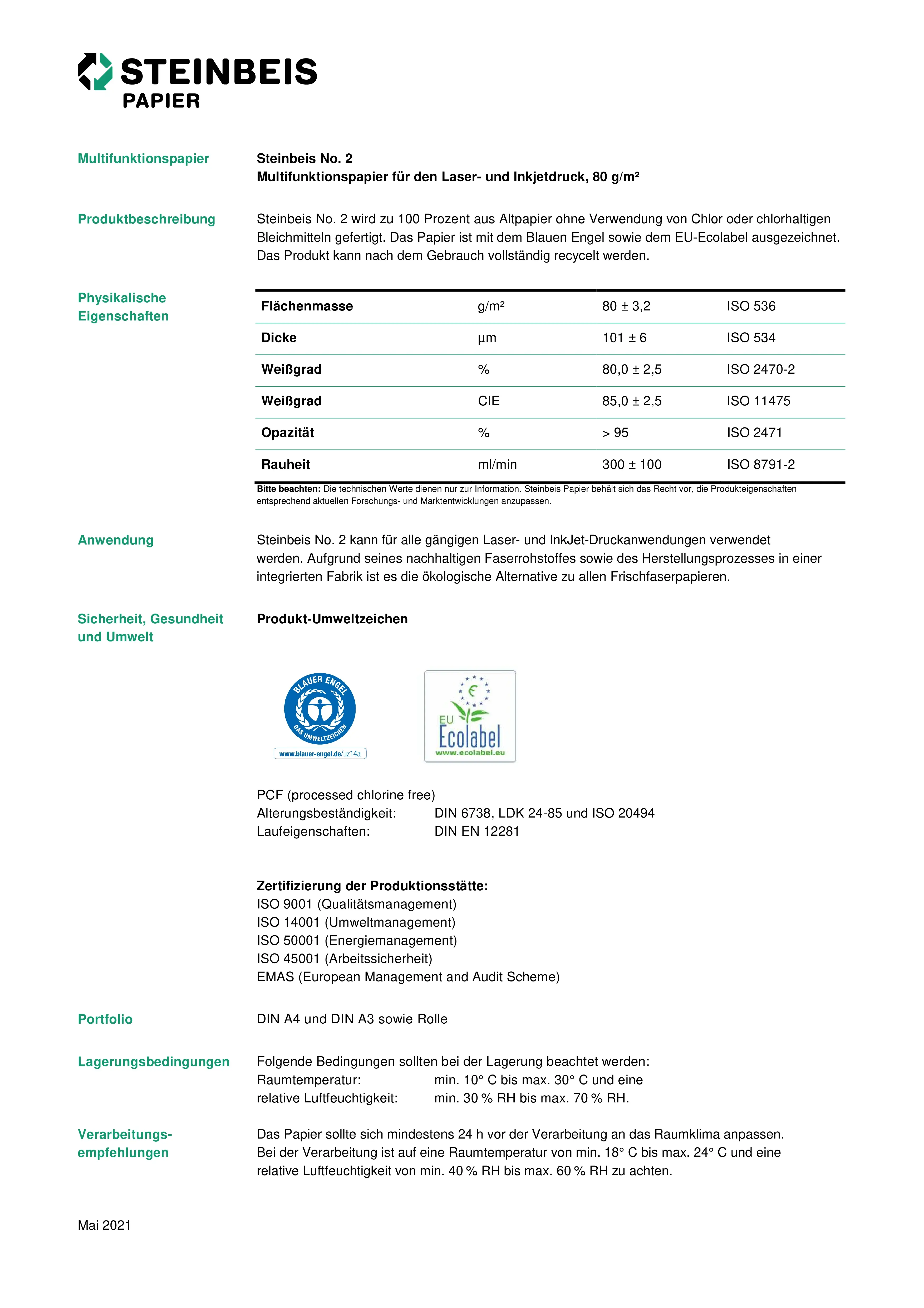 Kopierpapier Classic White-Recycling, A4, 80g/m², 500 Blatt - STEINBEIS No.2