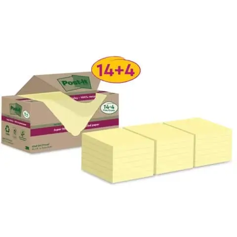 Haftnotizblock Super Sticky Recycling Notes, 76x76mm, 18x70 Blatt, gelb