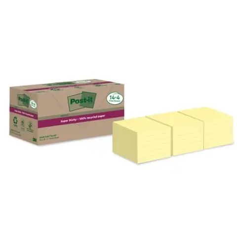 Haftnotizblock Super Sticky Recycling Notes, 76x76mm, 18x70 Blatt, gelb