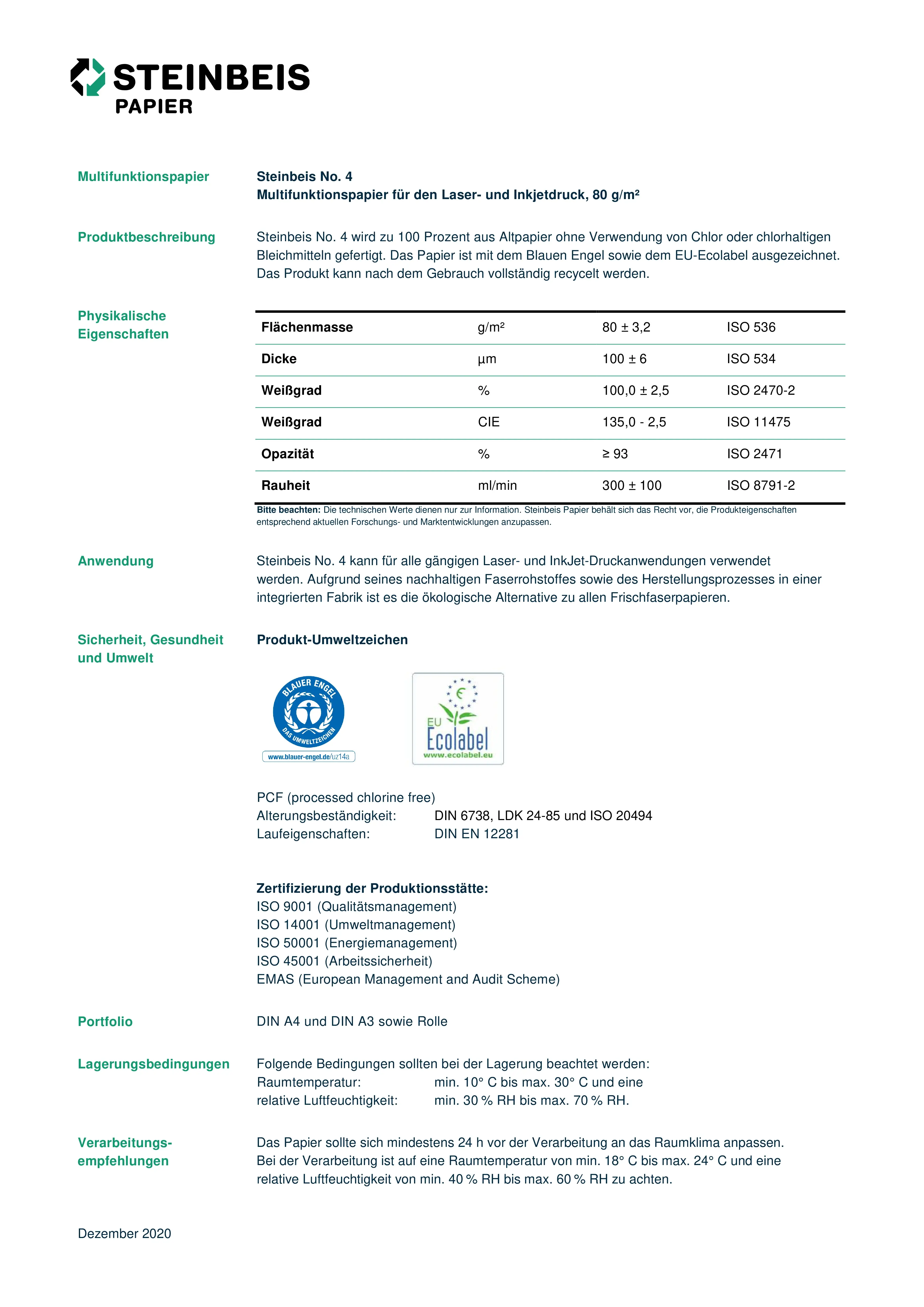 Kopierpapier No.4 Recycling, A4, 80g/m², 500 Blatt, weiß STEINBEIS